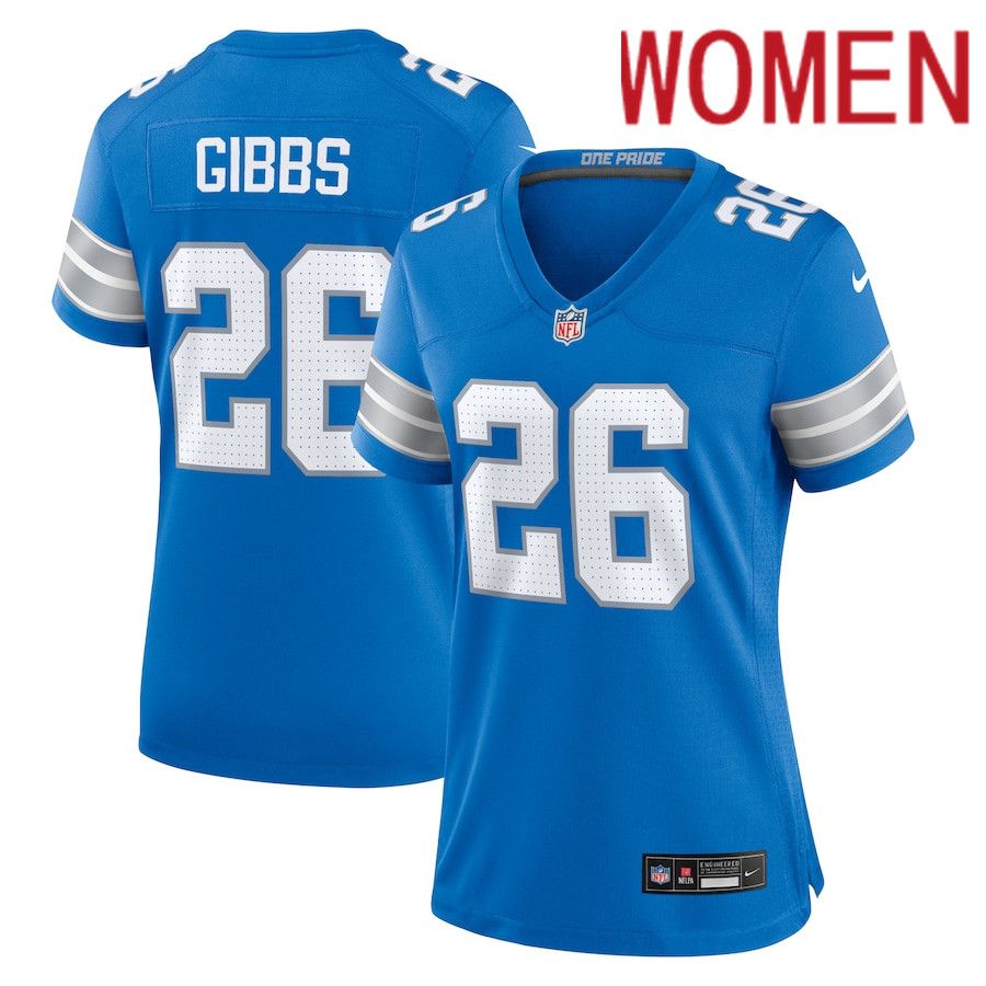 Women Detroit Lions #26 Jahmyr Gibbs Nike Blue Game NFL Jersey->women nfl jersey->Women Jersey
